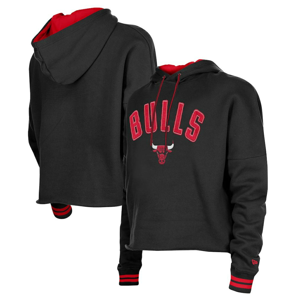 Black Chicago Bulls Women's Boxy Raw Edge Pullover Hoodie | NBA