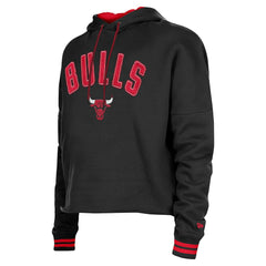Black Chicago Bulls Women's Boxy Raw Edge Pullover Hoodie | NBA