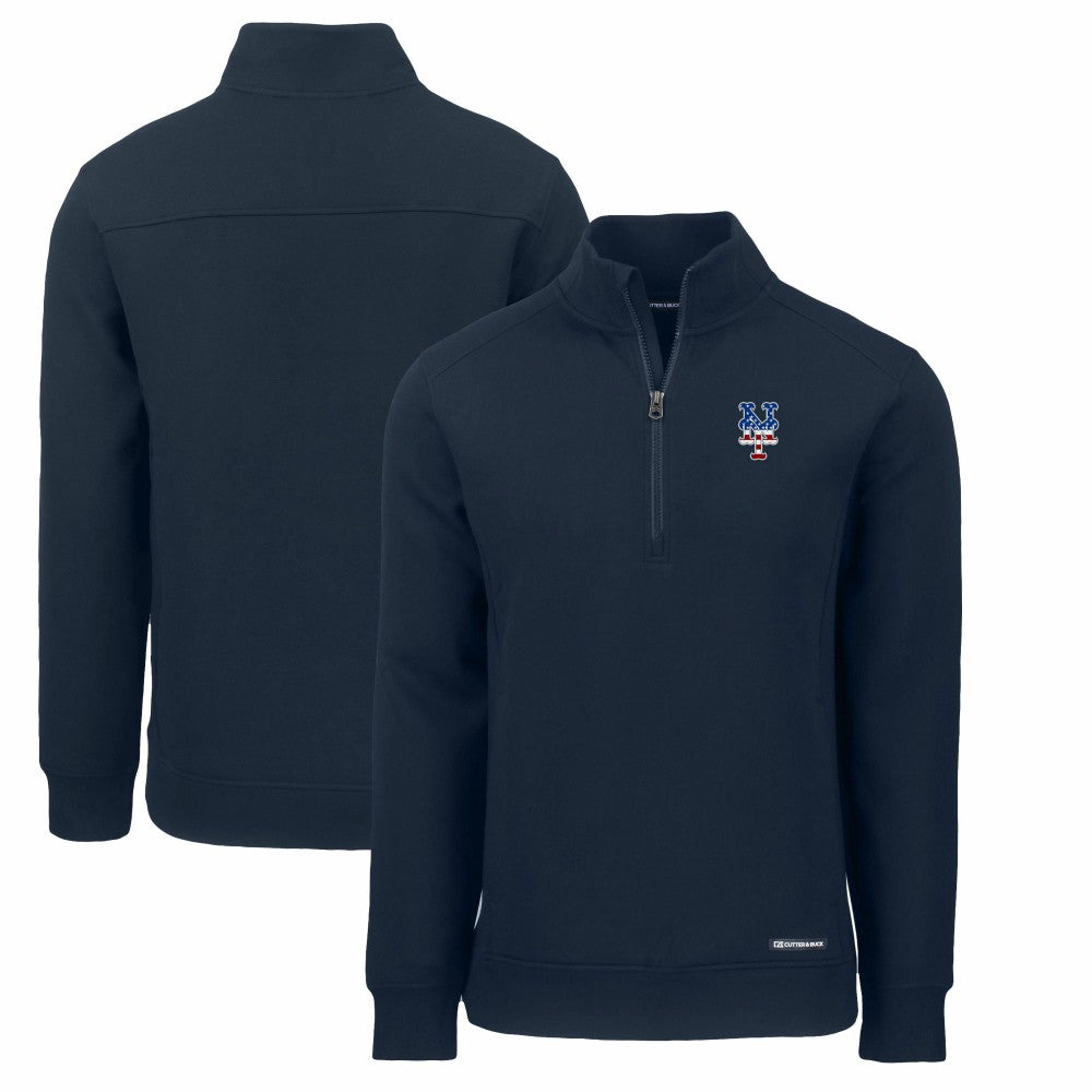 New York Mets Cutter & Buck Americana Roam Eco Recycled Quarter-Zip Sweatshirt - MLB Sweatshirts