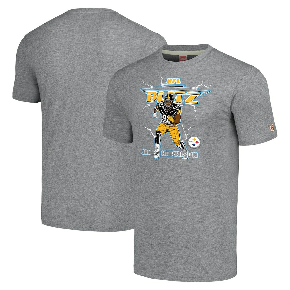 Pittsburgh Steelers James Harrison  Homage Unisex NFL Blitz Retired Player Tri-Blend T-Shirt | NFL On sale