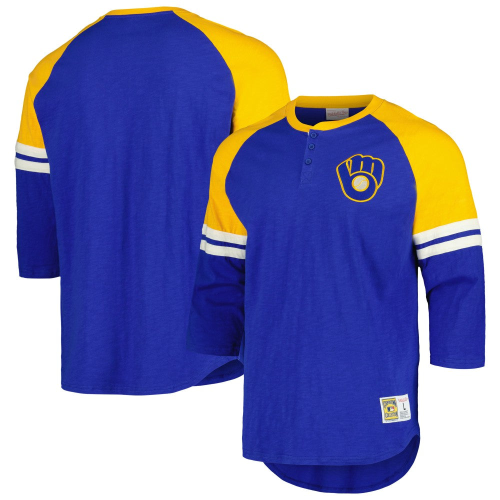 Milwaukee Brewers Mitchell & Ness Cooperstown Collection Legendary Raglan Slub Henley 3/4-Sleeve T-Shirt - MLB T-shirts