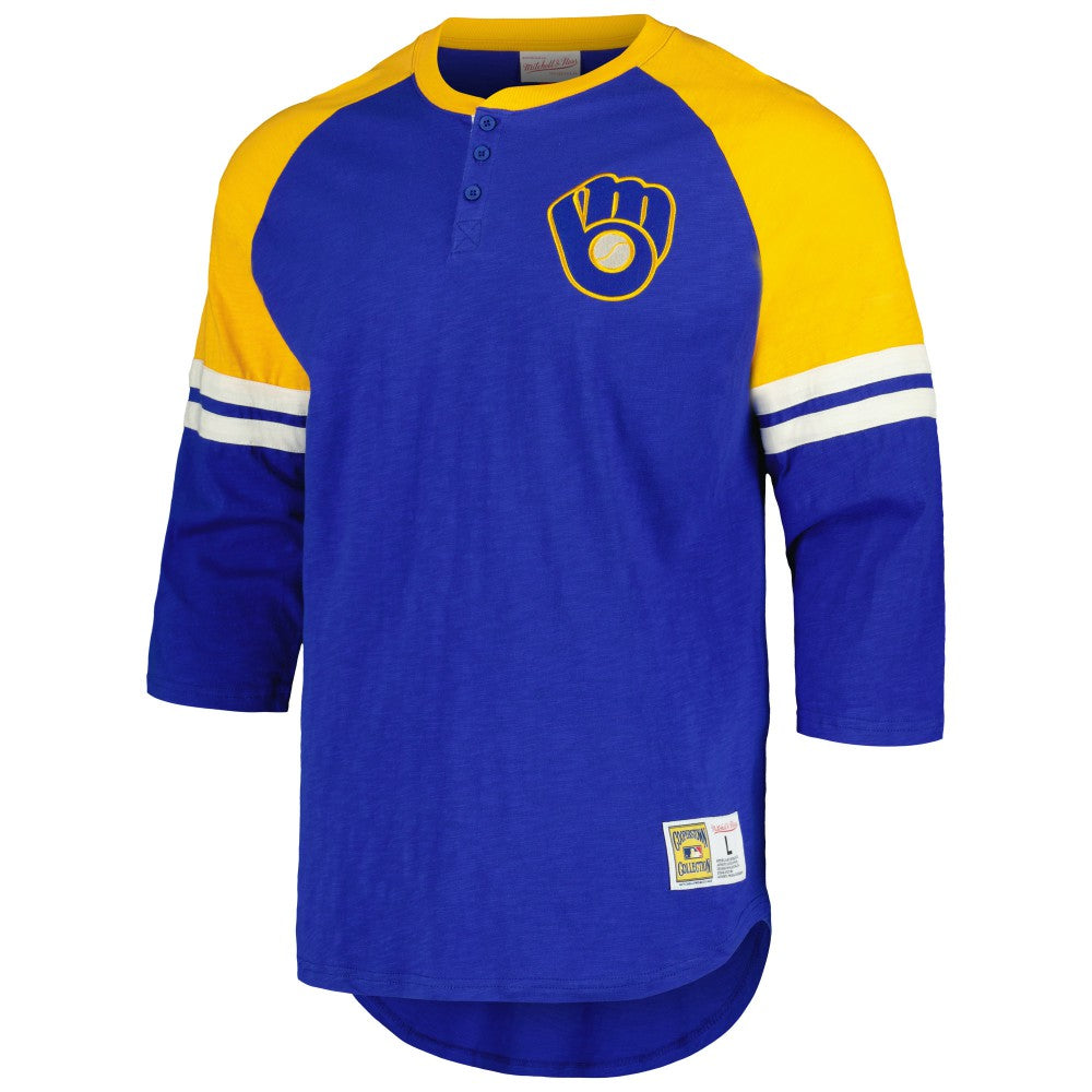 Milwaukee Brewers Mitchell & Ness Cooperstown Collection Legendary Raglan Slub Henley 3/4-Sleeve T-Shirt - MLB T-shirts