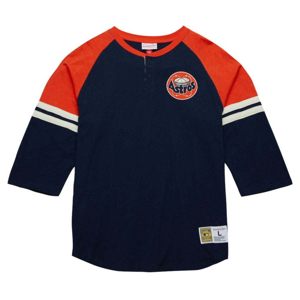 Houston Astros Mitchell & Ness Cooperstown Collection Legendary Raglan Slub Henley 3/4-Sleeve T-Shirt - MLB T-shirts