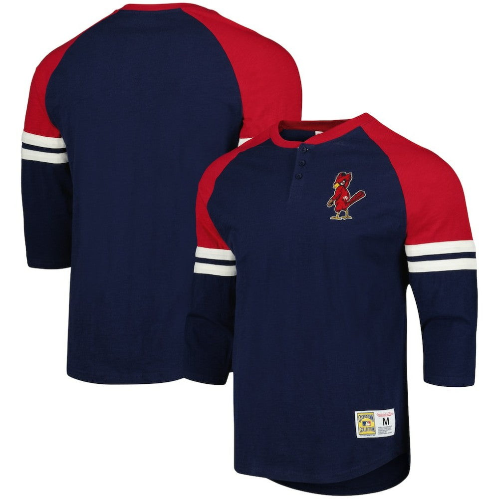 St. Louis Cardinals Mitchell & Ness Cooperstown Collection Legendary Raglan Slub Henley Three-Quarter Sleeve T-Shirt - MLB T-shirts