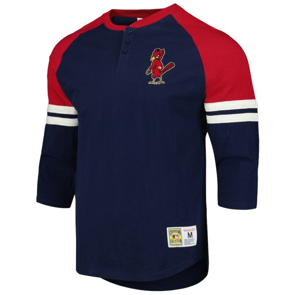 St. Louis Cardinals Mitchell & Ness Cooperstown Collection Legendary Raglan Slub Henley Three-Quarter Sleeve T-Shirt - MLB T-shirts