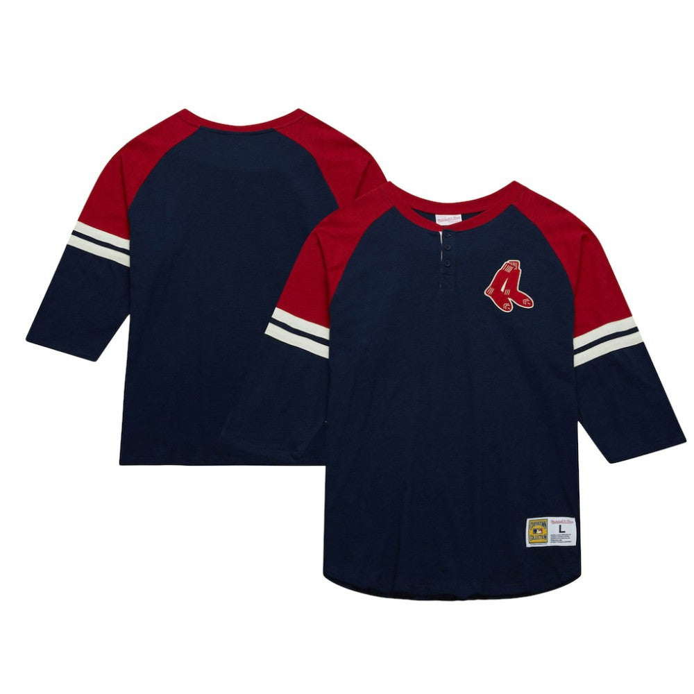 Boston Red Sox Mitchell & Ness Cooperstown Collection Legendary Raglan Slub Henley 3/4-Sleeve T-Shirt - MLB T-shirts