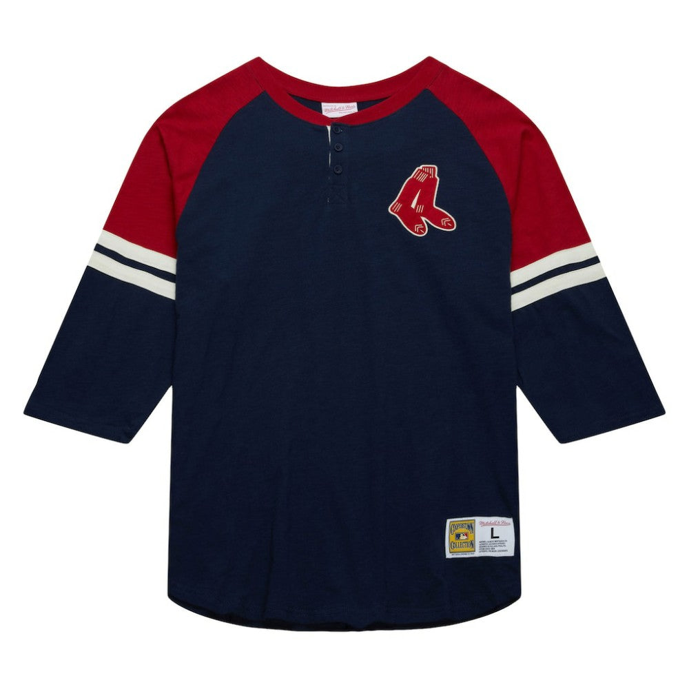 Boston Red Sox Mitchell & Ness Cooperstown Collection Legendary Raglan Slub Henley 3/4-Sleeve T-Shirt - MLB T-shirts