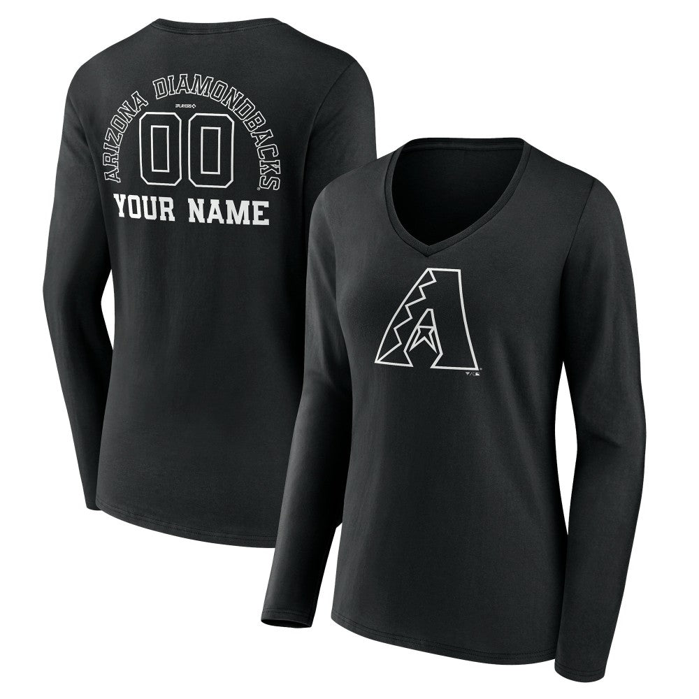 Arizona Diamondbacks Women's Monochrome Personalized Name & Number Long Sleeve V-Neck T-Shirt - MLB T-shirts