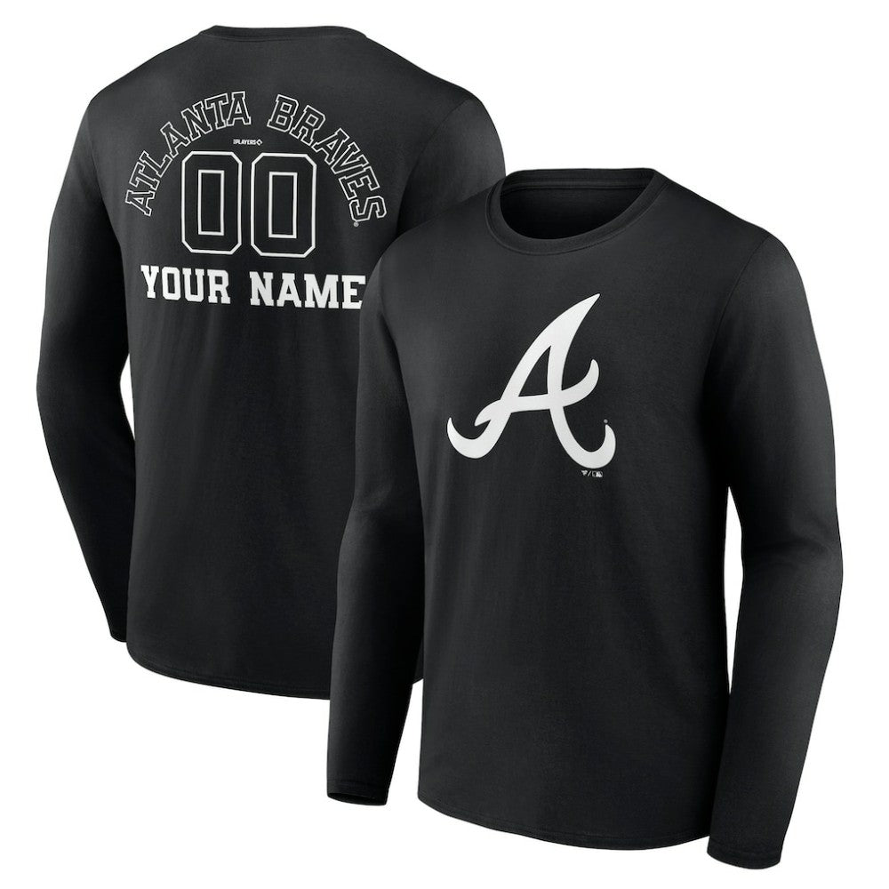 Atlanta Braves Monochrome Personalized Name & Number Long Sleeve T-Shirt - MLB T-shirts