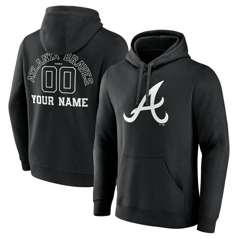 Atlanta Braves Monochrome Personalized Name & Number Pullover Hoodie - MLB Hoodies