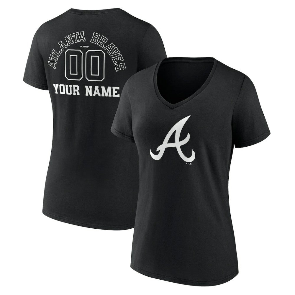 Atlanta Braves Women's Monochrome Personalized Name & Number V-Neck T-Shirt - MLB T-shirts