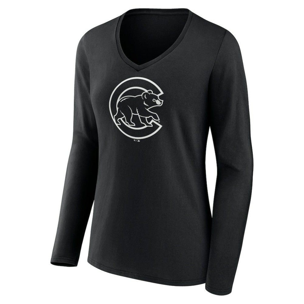 Chicago Cubs Women's Monochrome Personalized Name & Number Long Sleeve V-Neck T-Shirt - MLB T-shirts