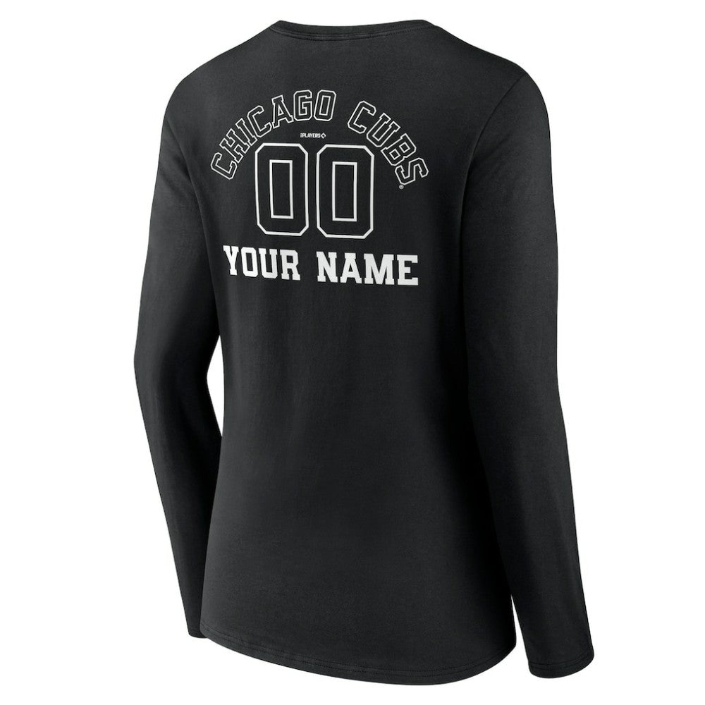 Chicago Cubs Women's Monochrome Personalized Name & Number Long Sleeve V-Neck T-Shirt - MLB T-shirts