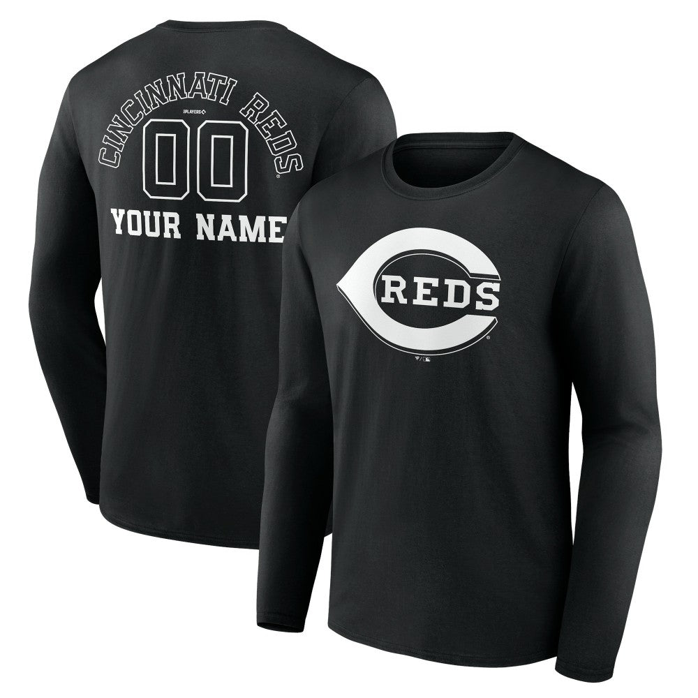 Cincinnati Reds Monochrome Personalized Name & Number Long Sleeve T-Shirt - MLB T-shirts