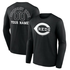 Cincinnati Reds Monochrome Personalized Name & Number Long Sleeve T-Shirt - MLB T-shirts