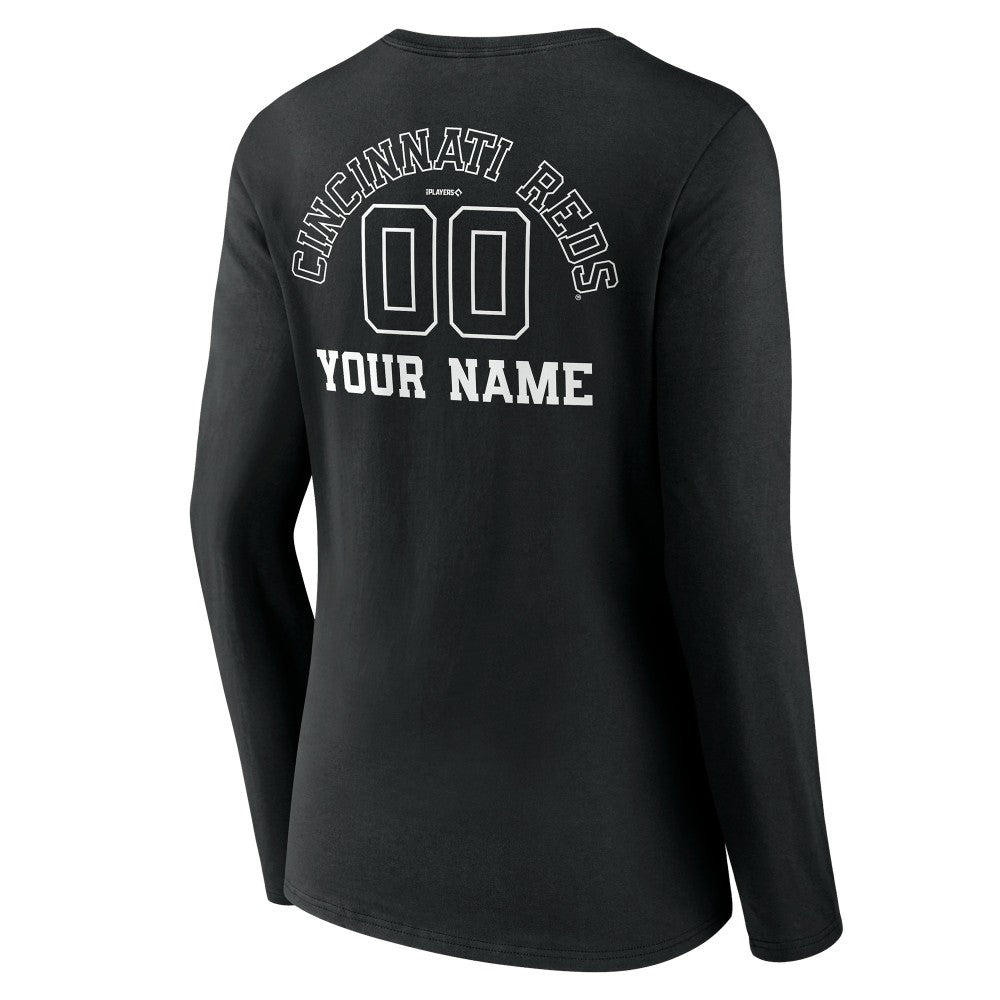 Cincinnati Reds Women's Monochrome Personalized Name & Number Long Sleeve V-Neck T-Shirt - MLB T-shirts