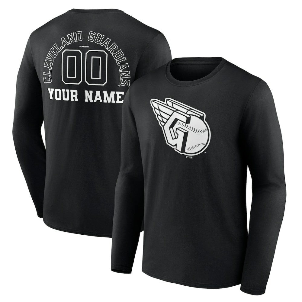 Cleveland Guardians Monochrome Personalized Name & Number Long Sleeve T-Shirt - MLB T-shirts