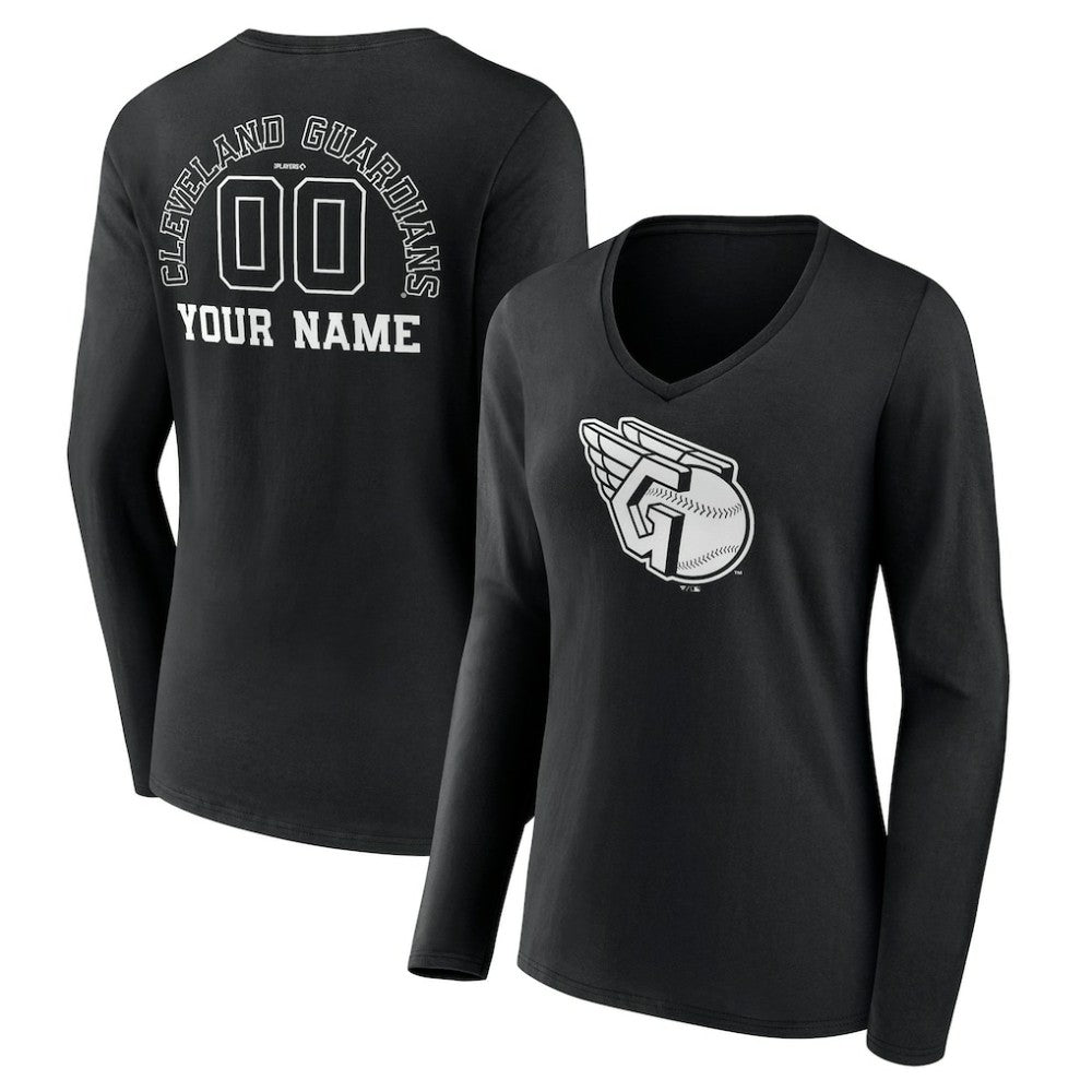Cleveland Guardians Women's Monochrome Personalized Name & Number Long Sleeve V-Neck T-Shirt - MLB T-shirts