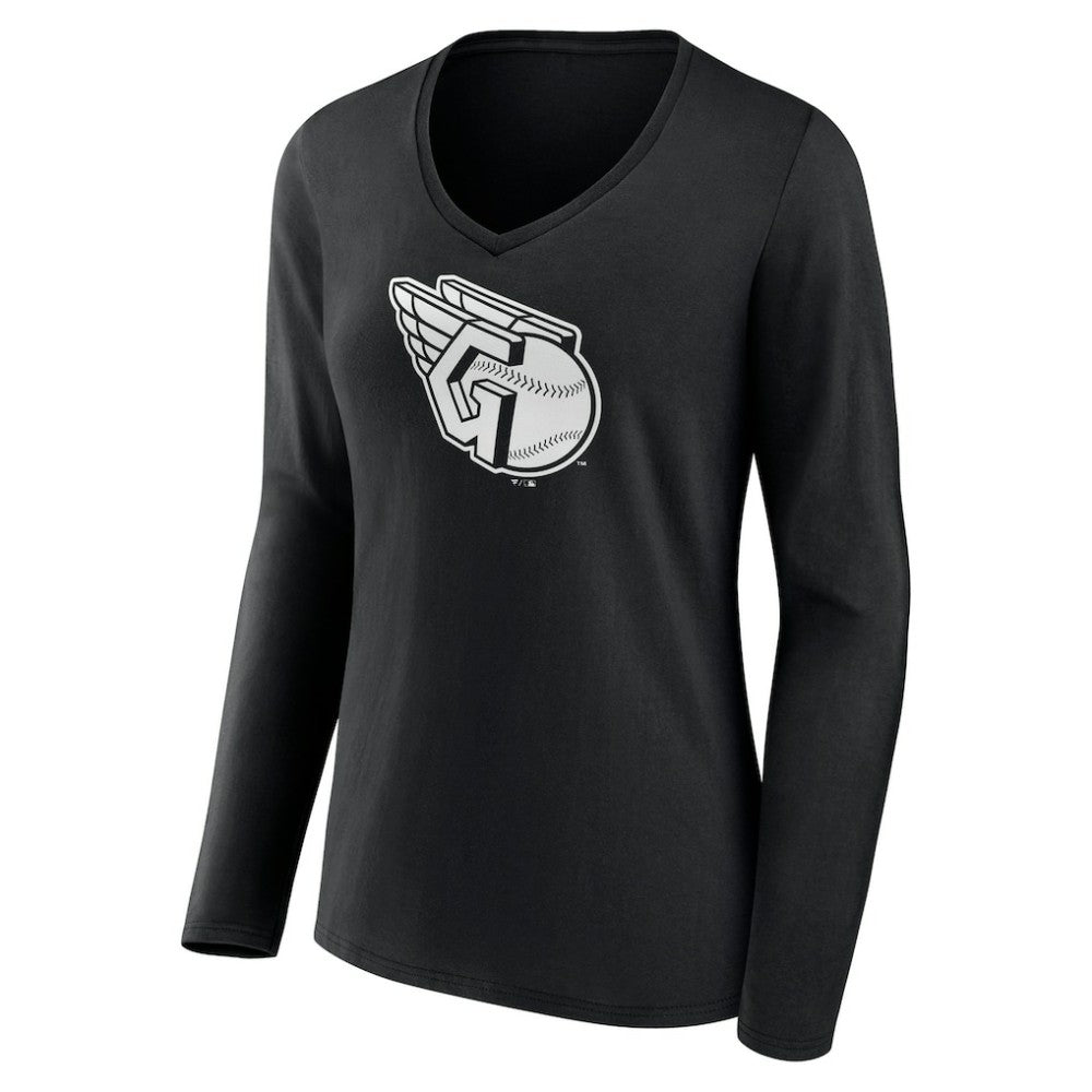 Cleveland Guardians Women's Monochrome Personalized Name & Number Long Sleeve V-Neck T-Shirt - MLB T-shirts