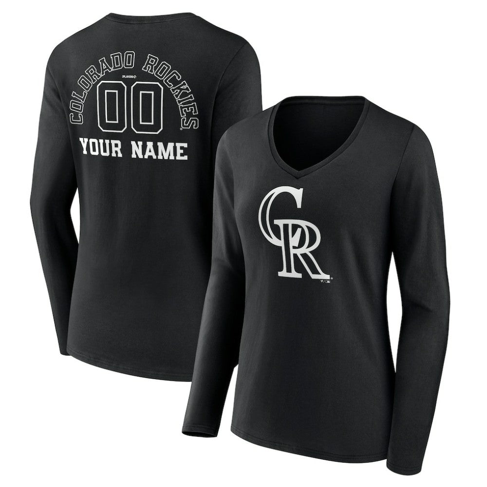 Colorado Rockies Women's Monochrome Personalized Name & Number Long Sleeve V-Neck T-Shirt - MLB T-shirts