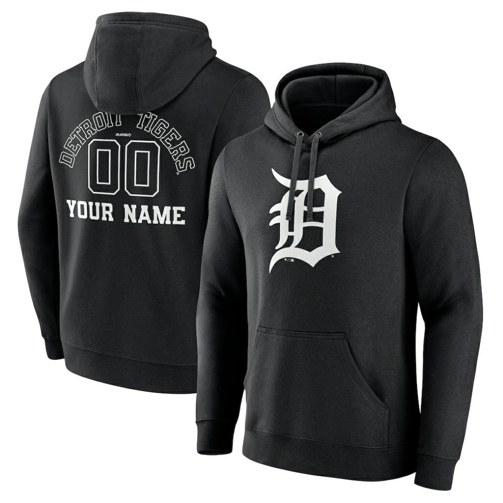 Detroit Tigers Monochrome Personalized Name & Number Pullover Hoodie - MLB Hoodies