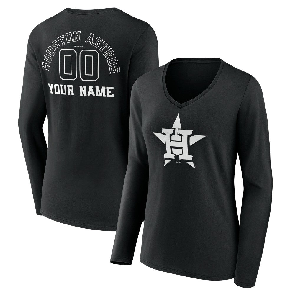 Houston Astros Women's Monochrome Personalized Name & Number Long Sleeve V-Neck T-Shirt - MLB T-shirts