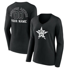 Houston Astros Women's Monochrome Personalized Name & Number Long Sleeve V-Neck T-Shirt - MLB T-shirts