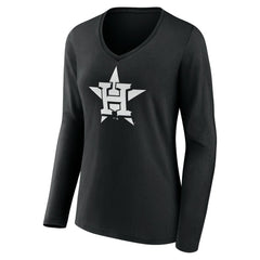 Houston Astros Women's Monochrome Personalized Name & Number Long Sleeve V-Neck T-Shirt - MLB T-shirts