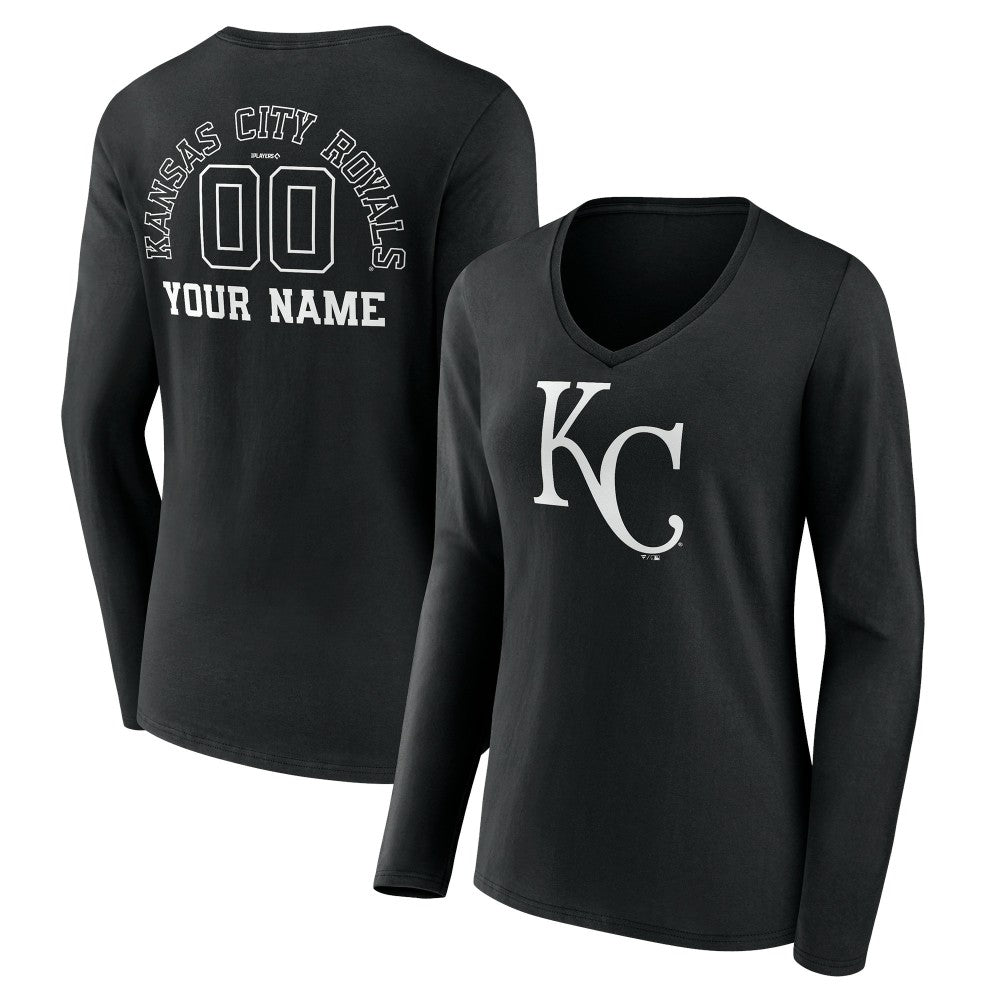 Kansas City Royals Women's Monochrome Personalized Name & Number Long Sleeve V-Neck T-Shirt - MLB T-shirts