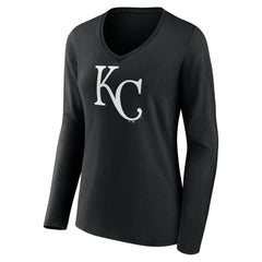 Kansas City Royals Women's Monochrome Personalized Name & Number Long Sleeve V-Neck T-Shirt - MLB T-shirts