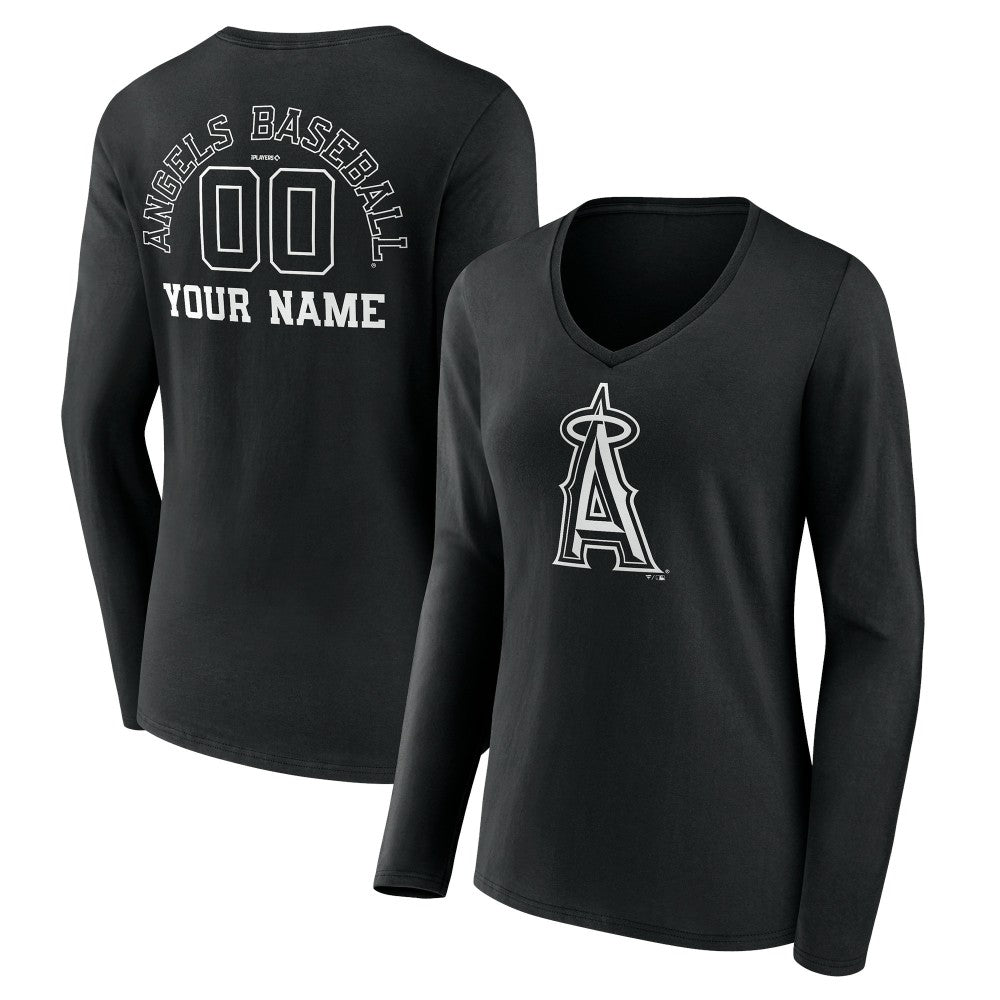 Los Angeles Angels Women's Monochrome Personalized Name & Number Long Sleeve V-Neck T-Shirt - MLB T-shirts