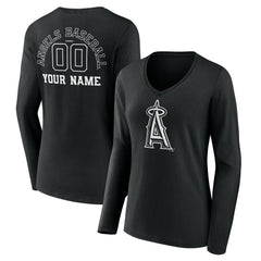 Los Angeles Angels Women's Monochrome Personalized Name & Number Long Sleeve V-Neck T-Shirt - MLB T-shirts