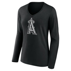 Los Angeles Angels Women's Monochrome Personalized Name & Number Long Sleeve V-Neck T-Shirt - MLB T-shirts