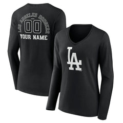 Los Angeles Dodgers Women's Monochrome Personalized Name & Number Long Sleeve V-Neck T-Shirt - MLB T-shirts