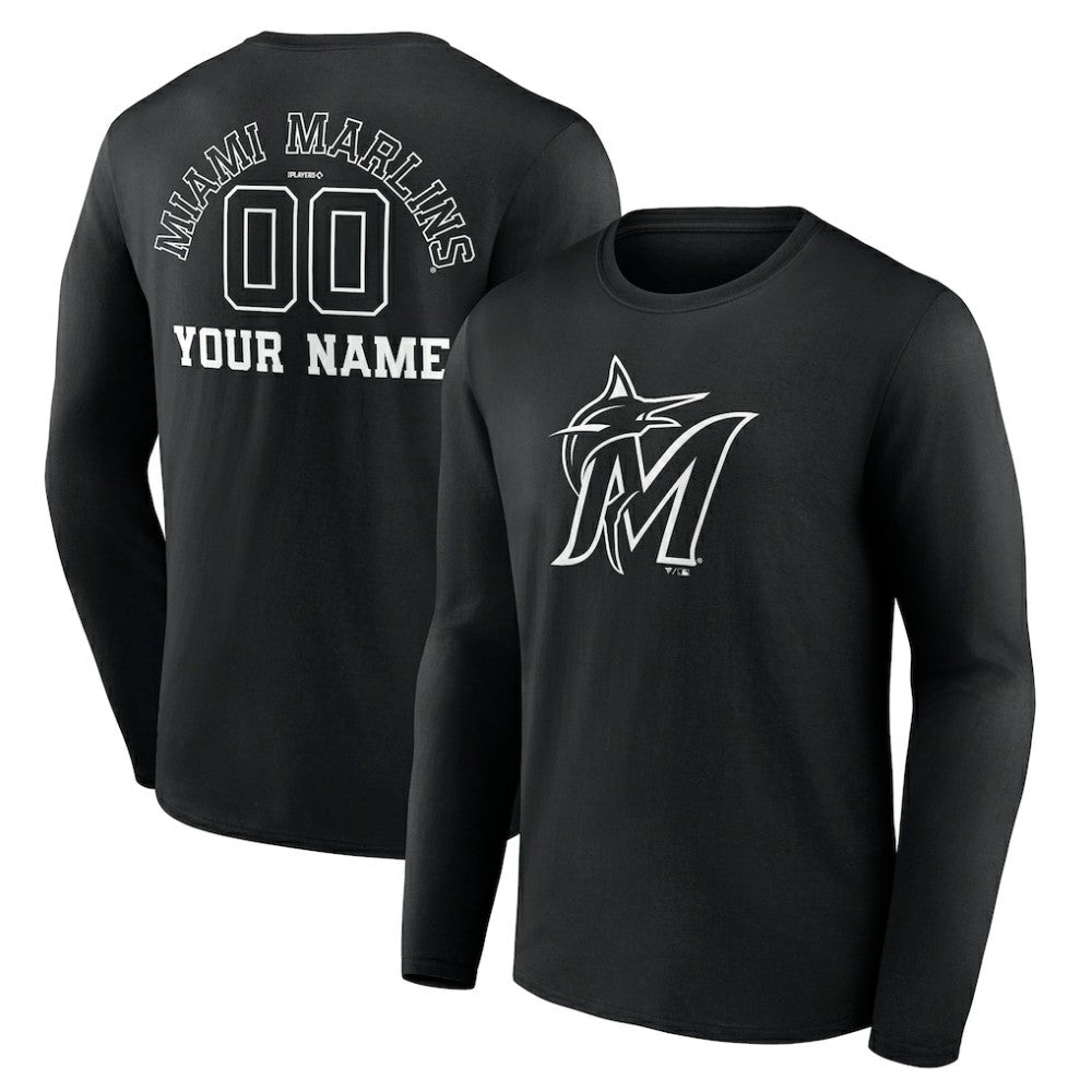 Miami Marlins Monochrome Personalized Name & Number Long Sleeve T-Shirt - MLB T-shirts