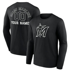 Miami Marlins Monochrome Personalized Name & Number Long Sleeve T-Shirt - MLB T-shirts