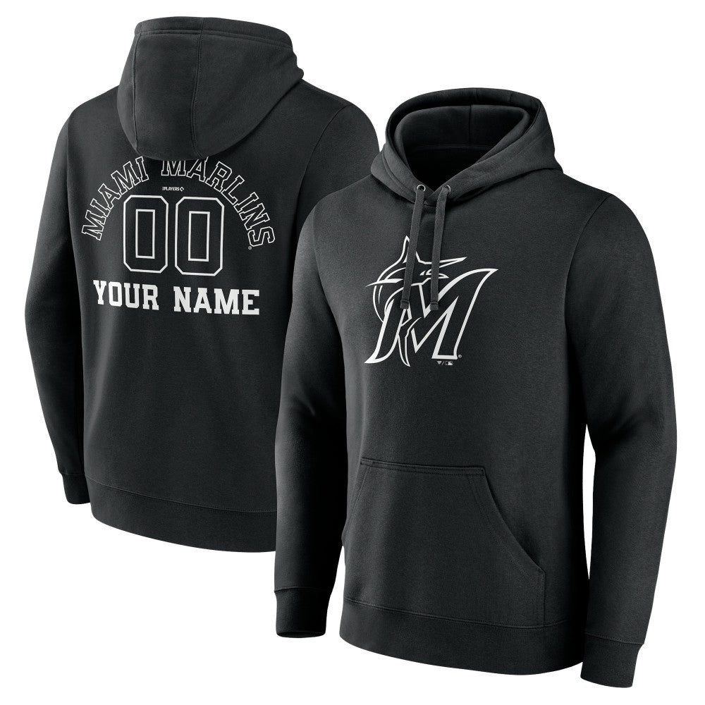 Miami Marlins Monochrome Personalized Name & Number Pullover Hoodie - MLB Hoodies