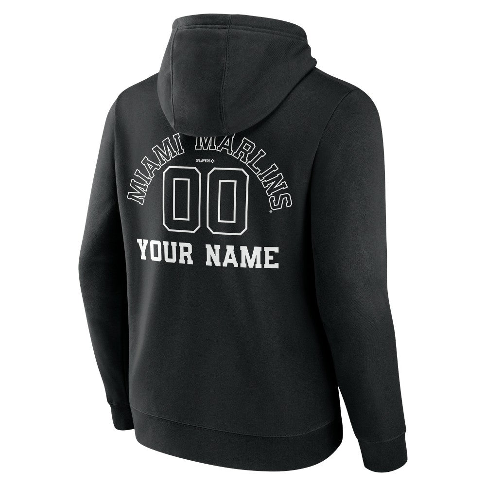 Miami Marlins Monochrome Personalized Name & Number Pullover Hoodie - MLB Hoodies