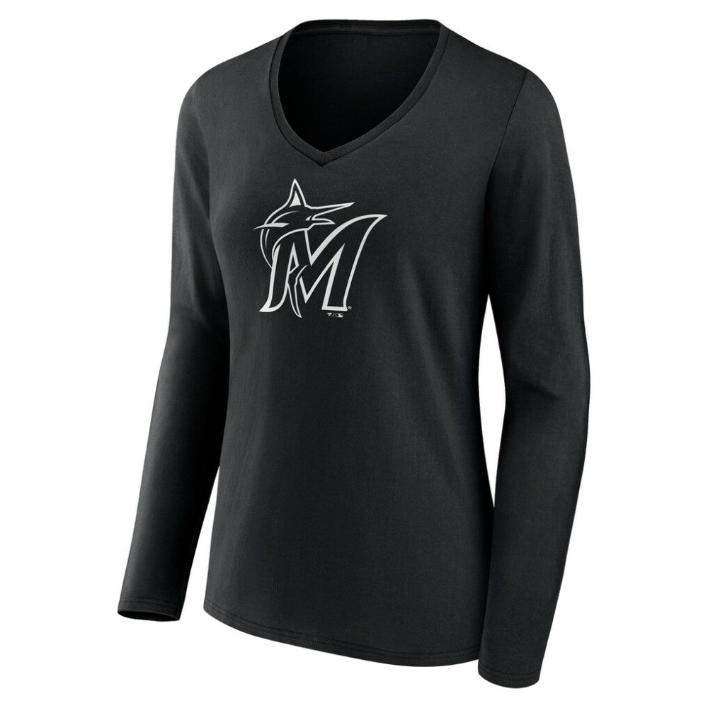 Miami Marlins Women's Monochrome Personalized Name & Number Long Sleeve V-Neck T-Shirt - MLB T-shirts