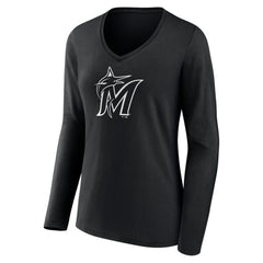 Miami Marlins Women's Monochrome Personalized Name & Number Long Sleeve V-Neck T-Shirt - MLB T-shirts