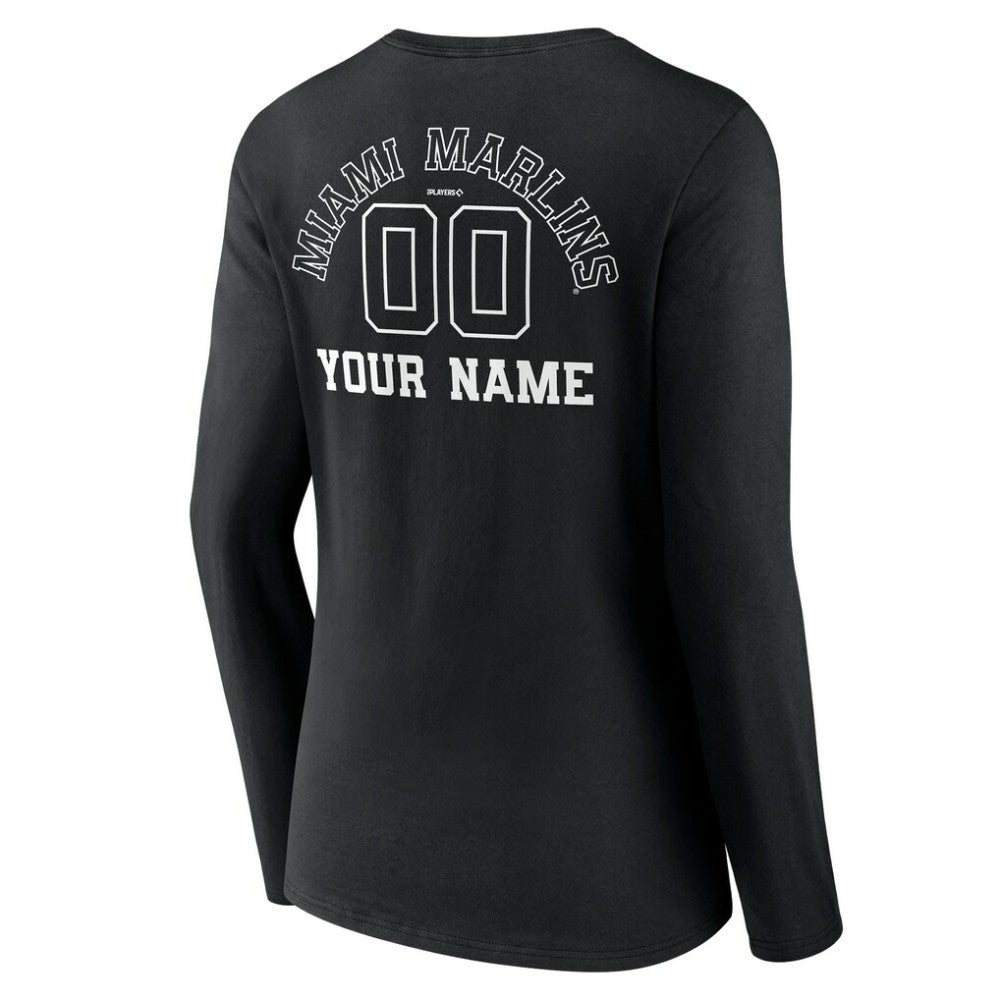 Miami Marlins Women's Monochrome Personalized Name & Number Long Sleeve V-Neck T-Shirt - MLB T-shirts