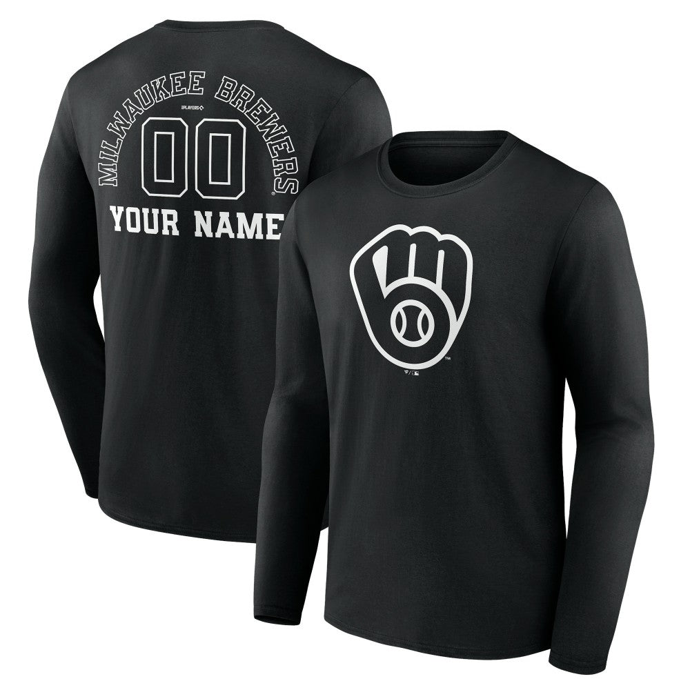 Milwaukee Brewers Monochrome Personalized Name & Number Long Sleeve T-Shirt - MLB T-shirts