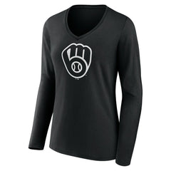 Milwaukee Brewers Women's Monochrome Personalized Name & Number Long Sleeve V-Neck T-Shirt - MLB T-shirts