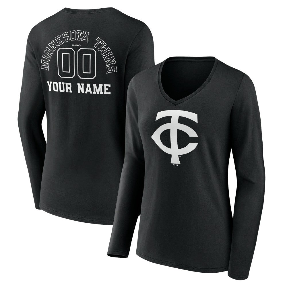 Minnesota Twins Women's Monochrome Personalized Name & Number Long Sleeve V-Neck T-Shirt - MLB T-shirts
