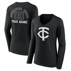 Minnesota Twins Women's Monochrome Personalized Name & Number Long Sleeve V-Neck T-Shirt - MLB T-shirts