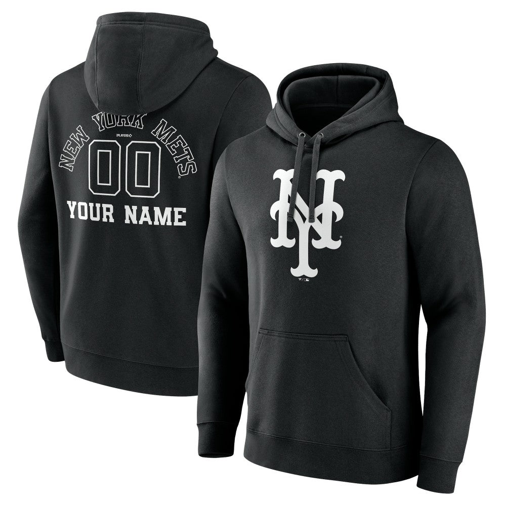 New York Mets Monochrome Personalized Name & Number Pullover Hoodie - MLB Hoodies