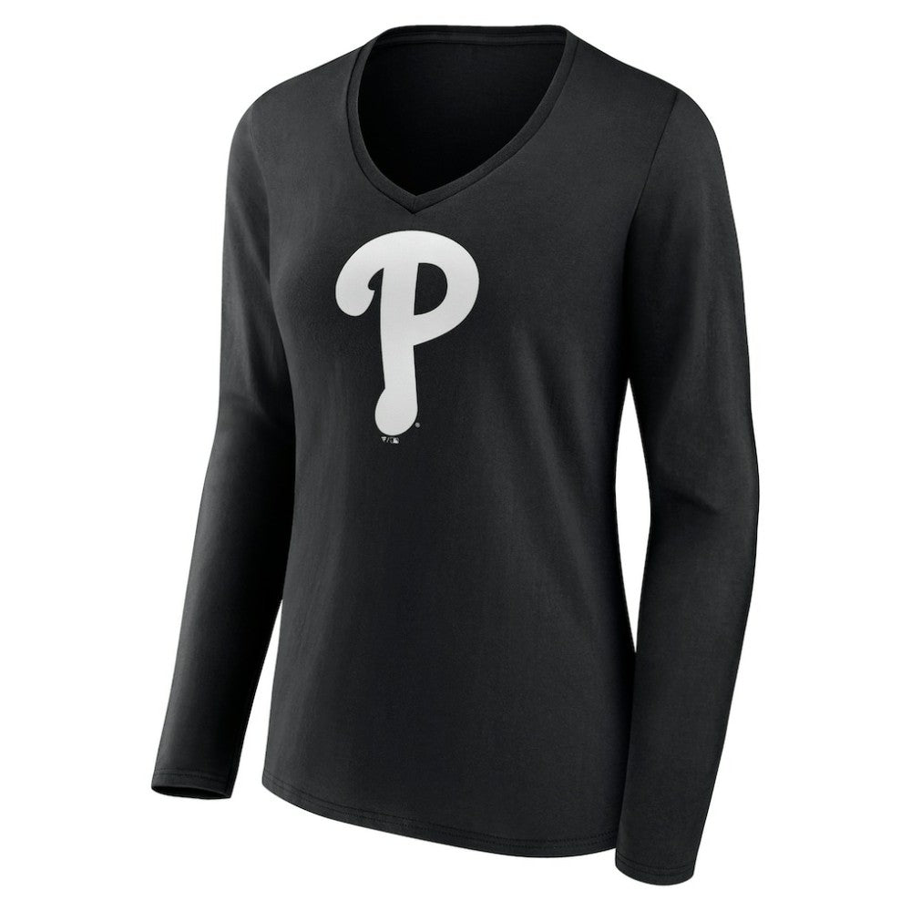 Philadelphia Phillies Women's Monochrome Personalized Name & Number Long Sleeve V-Neck T-Shirt - MLB T-shirts