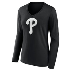 Philadelphia Phillies Women's Monochrome Personalized Name & Number Long Sleeve V-Neck T-Shirt - MLB T-shirts