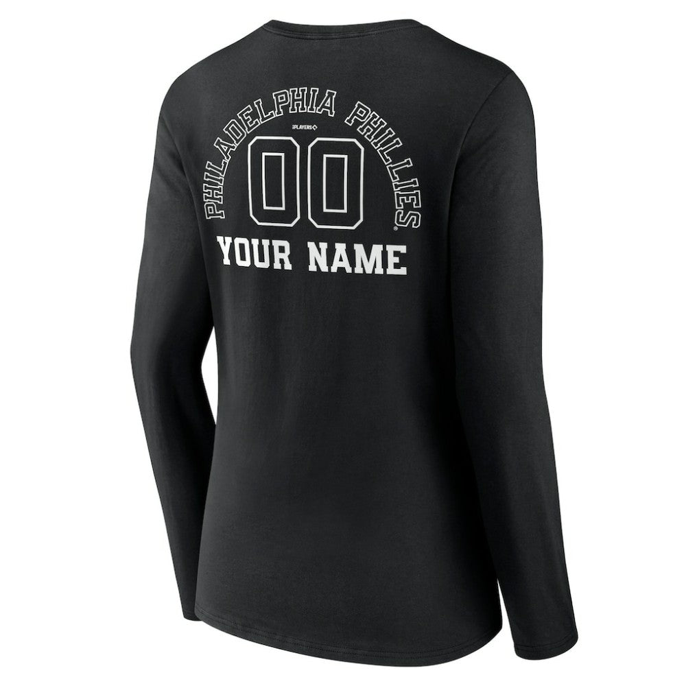Philadelphia Phillies Women's Monochrome Personalized Name & Number Long Sleeve V-Neck T-Shirt - MLB T-shirts