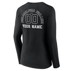 Philadelphia Phillies Women's Monochrome Personalized Name & Number Long Sleeve V-Neck T-Shirt - MLB T-shirts